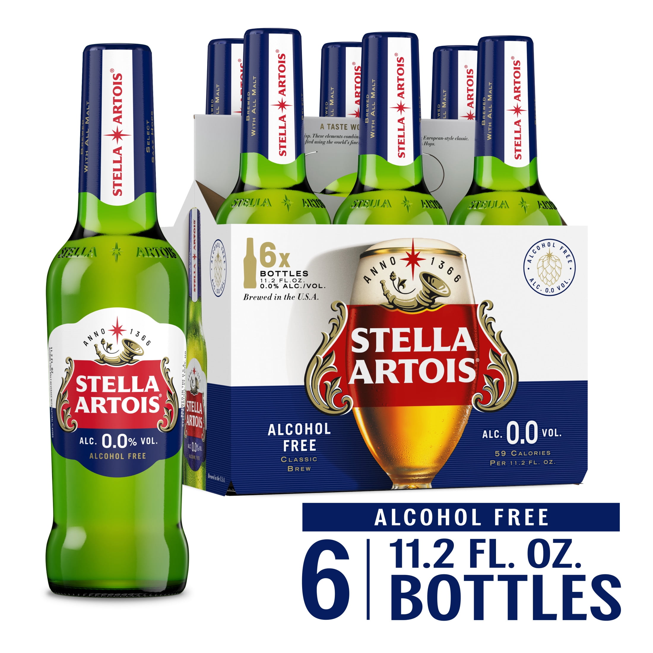 Stella Artois 0.0 Non-Alcoholic Lager Beer 6 pack 11.2 fl oz Glass Bottles