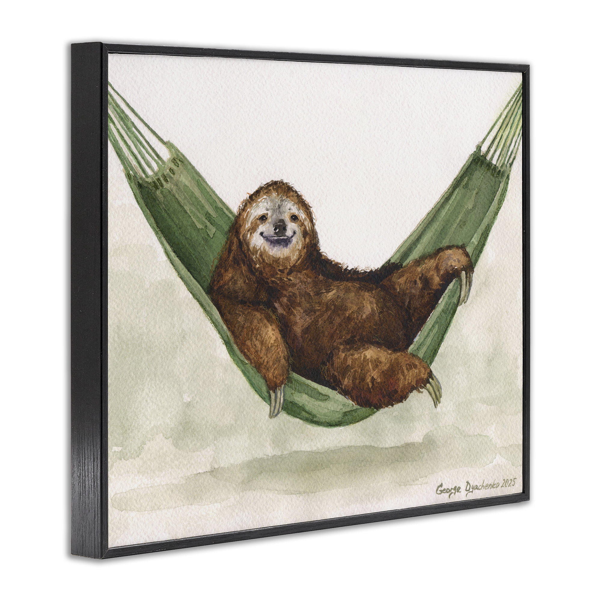 Stupell Industries Sloth On The Hammock Black Framed Giclee Art, design by George Dyachenko