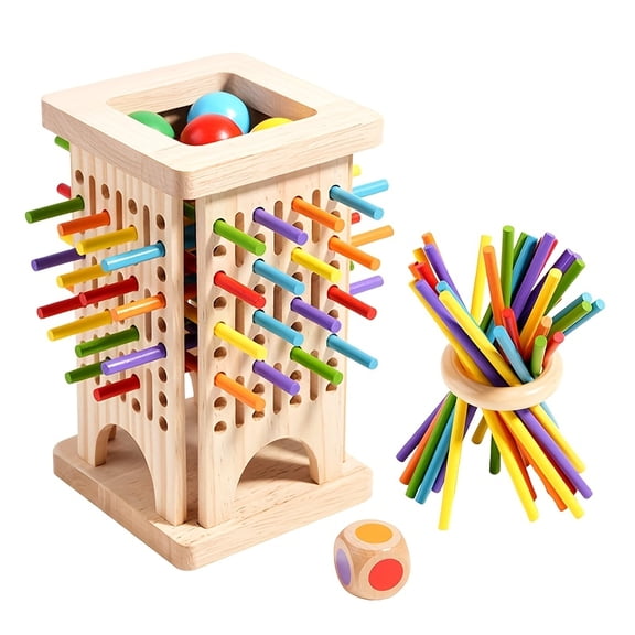 3-in-1 Wooden Leaning Tower Strategy Game with Colorful Sticks, Educational Board Game for Fine Motor Skills and Family Bonding