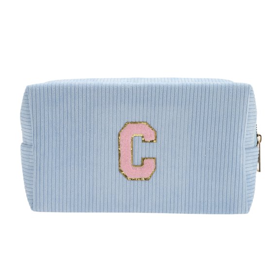 Unique Bargains 1 Pc Corduroy Rectangular Letter C Makeup Bag Sky Blue