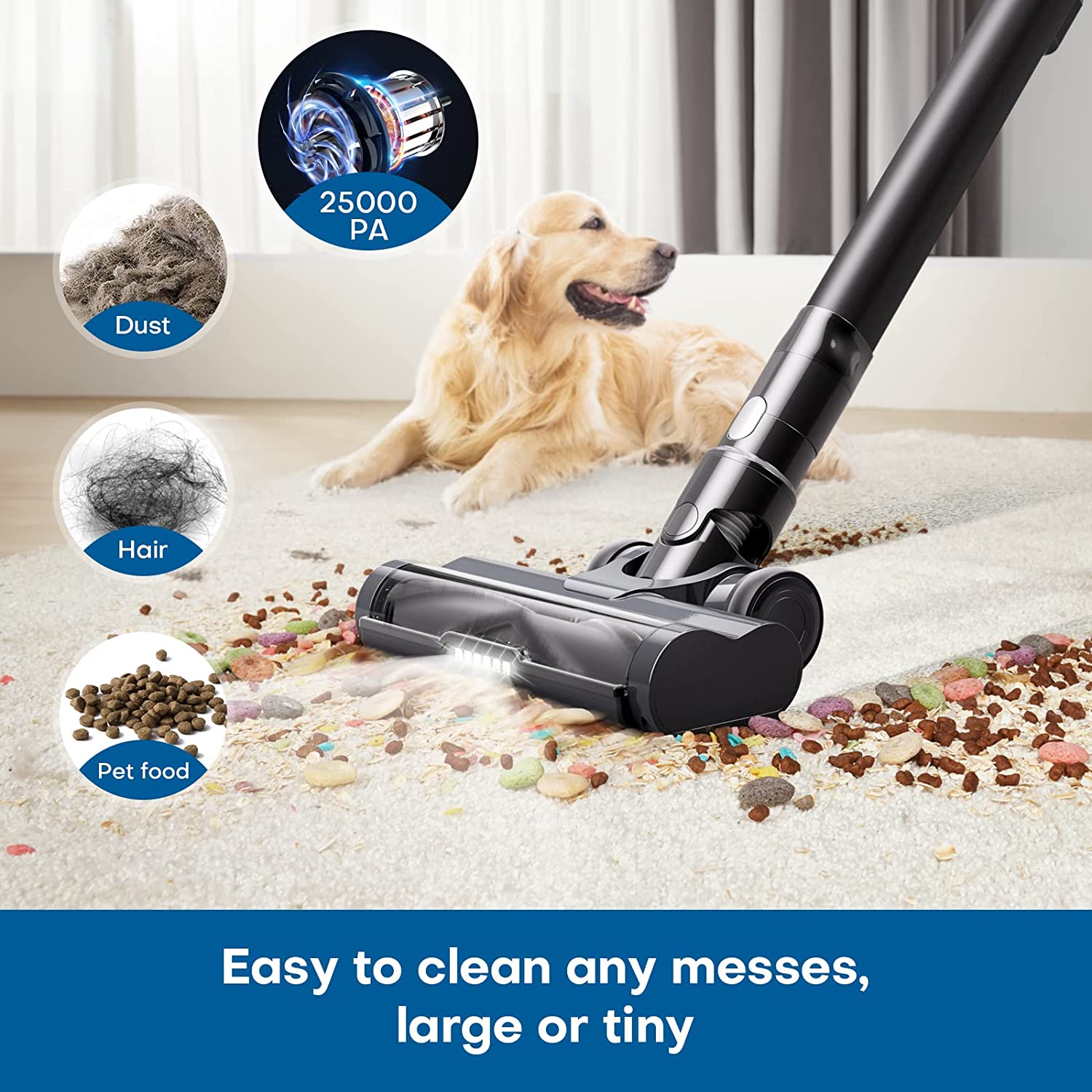 MOOSOO TC1 Cordless Vacuum with V Shape Anti-Tangle Brush, 25Kpa Powerful Stick Vacuum Cleaner for Pet Hair Hard Floor Carpet - image 4 of 9