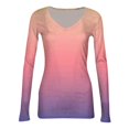 thumbnail image 5 of Women's Winter Slim-Fit Base Layer T-Shirt Fashionable Gradient Color Print V-Neck Pullover Long-Sleeved Top for Layering and Style,Purple Pink,M, 5 of 6