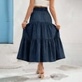 thumbnail image 5 of Yucgh Women's Denim Print Pleated Midi Skirt with Bow, Retro Casual Long Skirt, Flowy Bohemian Skirt with Elastic Waist,Navy,2XL, 5 of 7
