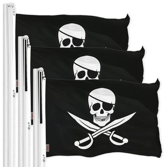 Jolly Roger Pirate Swords Flag 3x5FT 3-Pack Printed 150D Polyester By G128