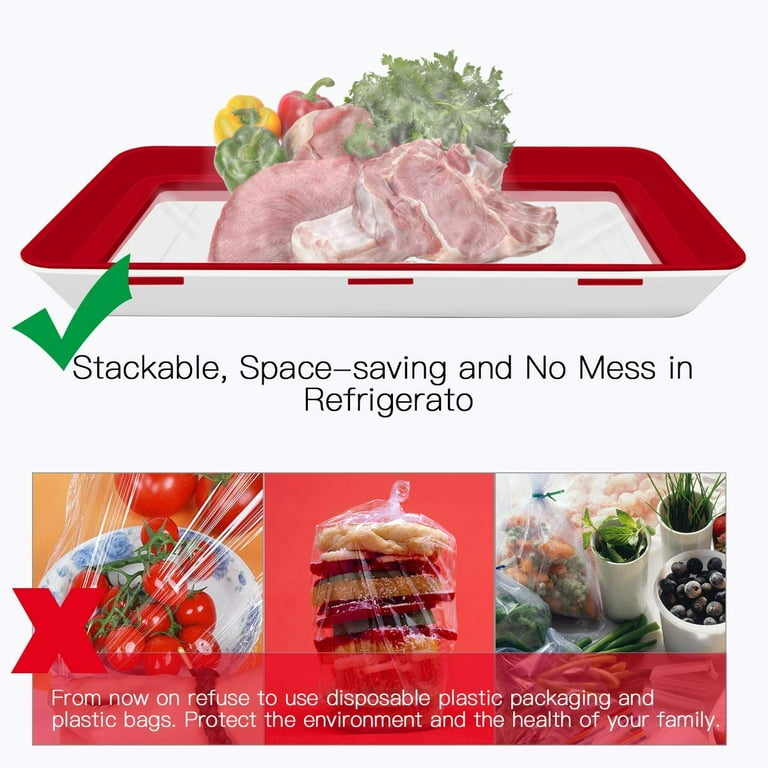 Food Plastic Preservation Tray,Stackable Food Tray Reusable Creative Food Preservation Tray for Food Preservation 2 Pack