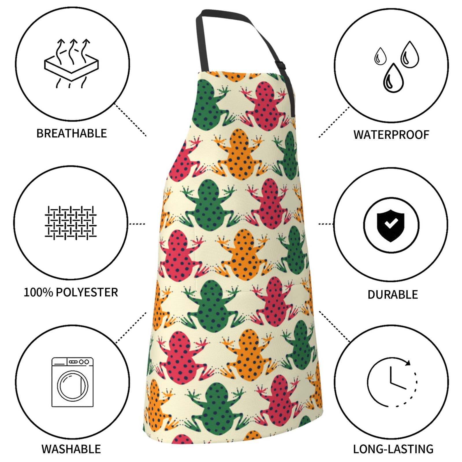 Kdxio Colorful Frogs Apron with Pockets Adjustable Kitchen Aprons for Men Women Waterproof Aprons for Cooking,Drawing,Crafting, Baking Household Cleaning