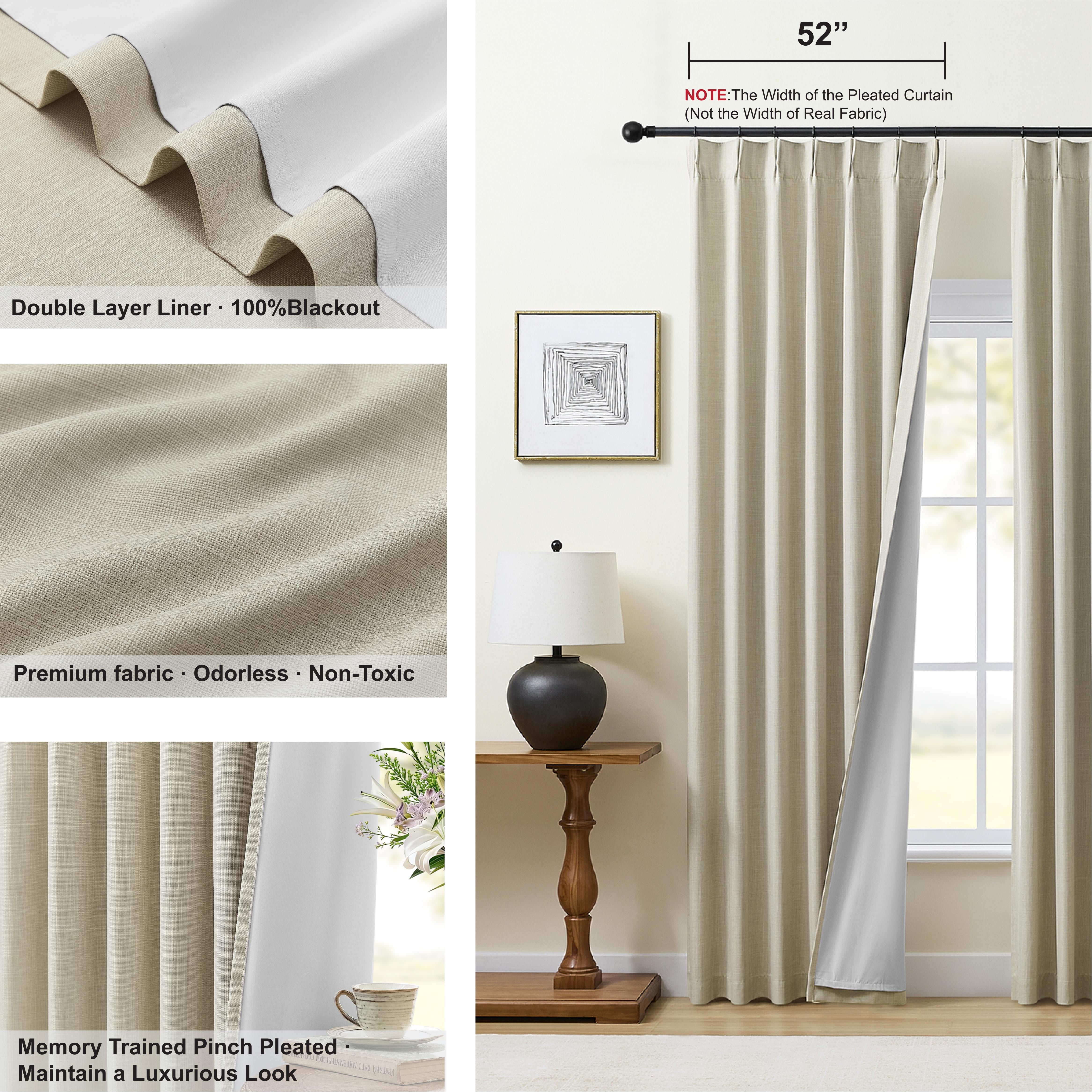 Mumo Full Blackout Pinch Pleated Curtains for Bedroom Living Room,2 Panels,Cream,40×95 Inches