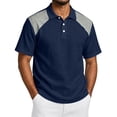 thumbnail image 3 of OIOLOYJM Golf Shirts for Men Raglan Short-Sleeve Relaxed Fit Cotton Linen Patchwork Casual Quick Dry Breathable Polo Shirts Fashion Business Athletic Collared Tee Shirts Dark Blue XL, 3 of 7