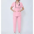 thumbnail image 2 of MLQIDK Womens Scrubs Plus Size Scrub Sets Petite V Neck Scrub Tops and Pants Nursing Scrubs Medical Scrubs Uniformes De Enfermeras De Mujer Pink XL, 2 of 7