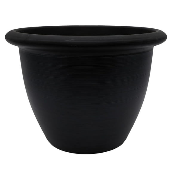 The HC Companies Sevilla Round Self-Watering Pot with Internal Disk, 14 Inch, Black