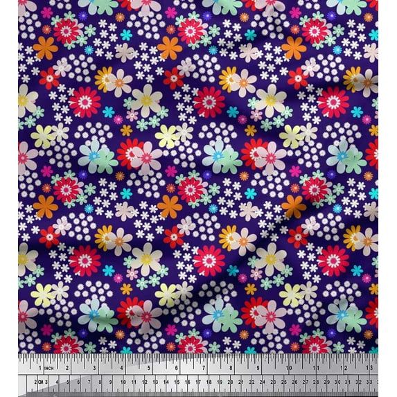 Soimoi Polyester Crepe Fabric Floral Clip Art Print Sewing Fabric Yard 52 Inch Wide
