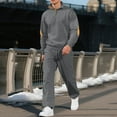 thumbnail image 2 of Txeol Men's Ribbed Knit Henley Sweatsuit with Elbow Patches 2 Piece Long Sleeve Sweatshirts and Straight Leg Pants Sets Lightweight Outdoor Loungewear Suits,M,Gray, 2 of 8