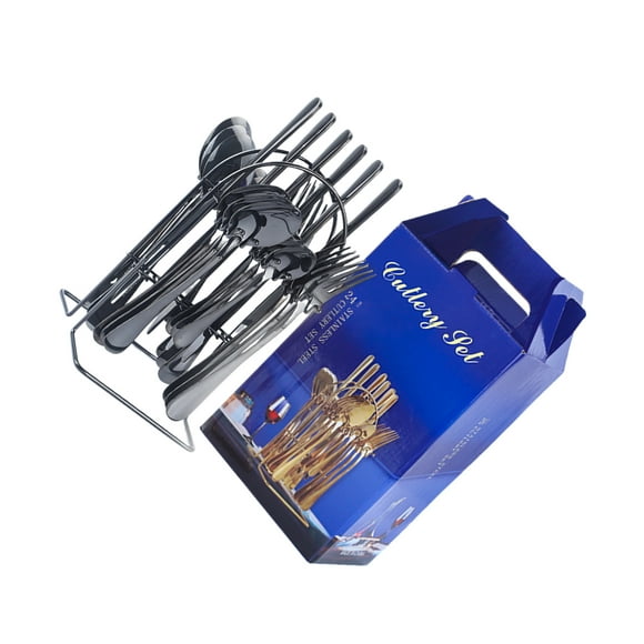 Transemion 24pieces Stainless Steel Cutlery Set Durability And Sturdy And Durable black