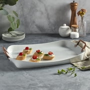 Denmark Tools for Cooks 19.5 Rectangular White Porcelain Serving Tray with Copper Handles