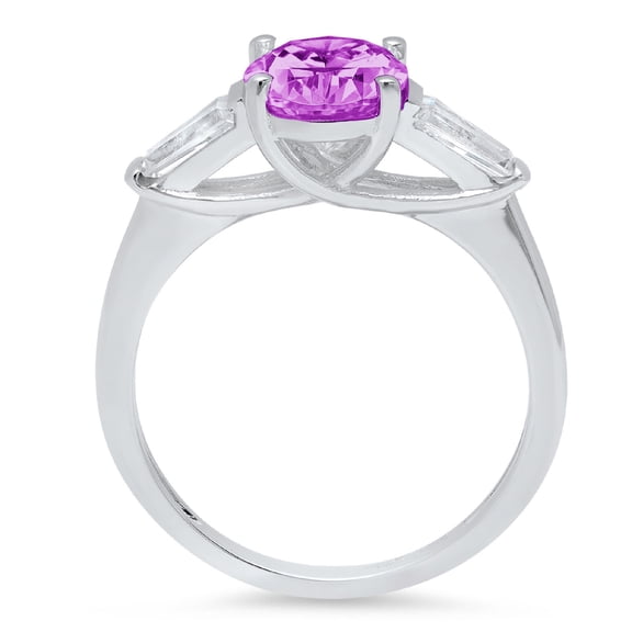 2.5 ct Oval Cut Simulated Alexandrite Three-Stone Engagement Ring for Women in 18K White Gold