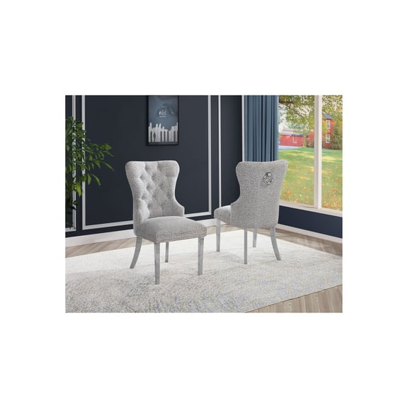 Best Quality Furniture Button Tufted Side Chairs in Rich Gray Boucle Fabric