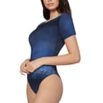 thumbnail image 3 of Picia Retro Blue Glitter Womens One Piece Swimsuits Modest Tummy Control Bathing Suits Lace Up Slimming Swim Suit-Large, 3 of 9