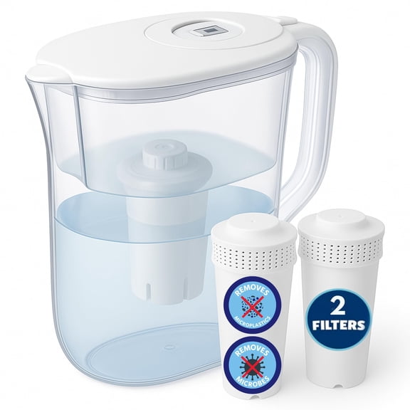 JOEY'Z 10 Cup Water Filter Pitcher with 2 Ultrafiltration and Carbon Filters, 1 Pack