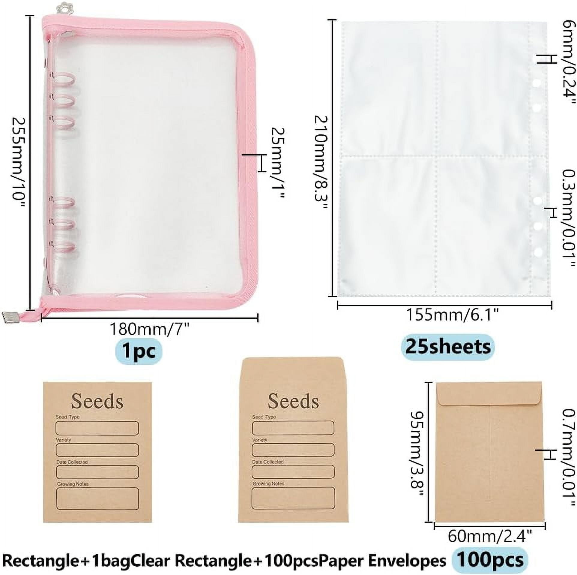 Seed Storage Organizers 100 Pcs Paper Envelopes with 25 Pcs Binder Cover Seed Storage Organizers Kits Clear Zipper Bag for Seed Storage Seed Organizer Sheet Protectors for Seeds Postcard Pink DIY