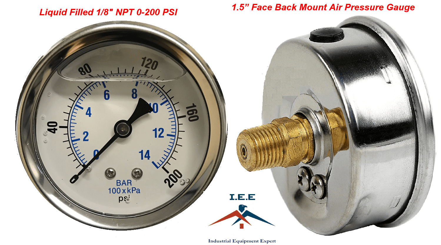 Hukai 1/8 NPT Air Pressure Gauge 0-200 PSI Back Rear Mount 63mm 2.5 Face 0-14kg/cm2 