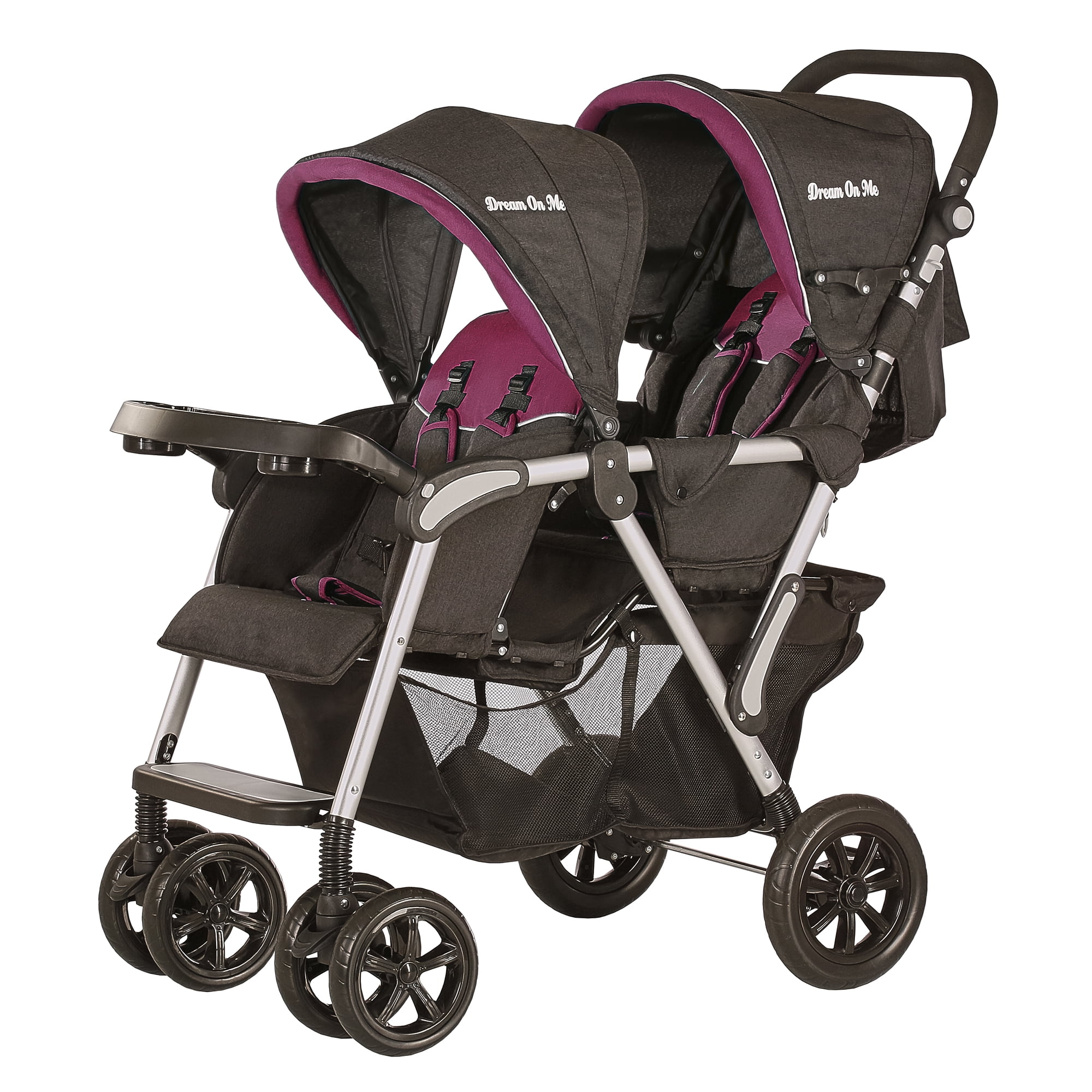 Dream On Me Villa Tandem Stroller, Black and Pink