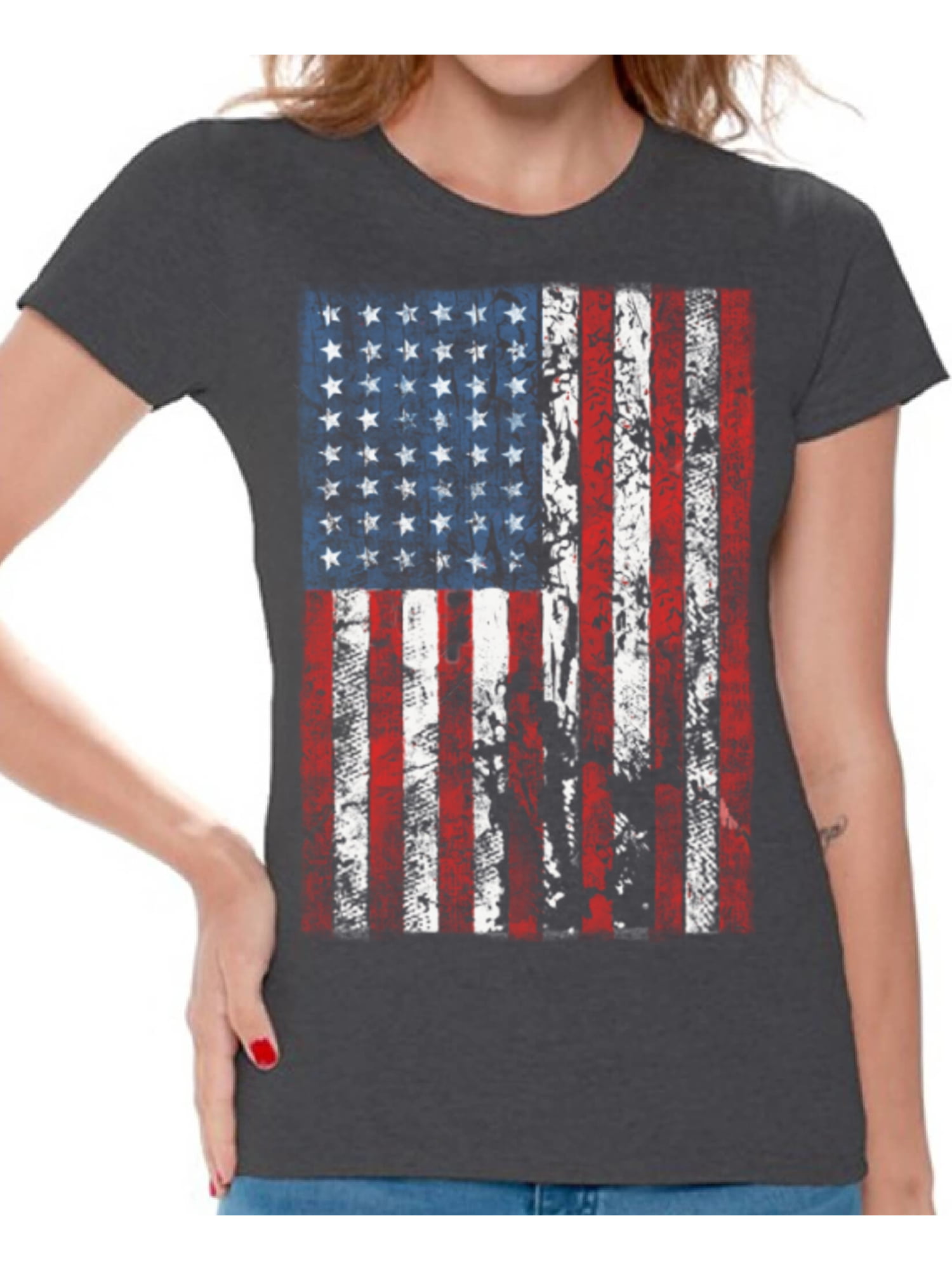 Awkward Styles American Flag Distressed Women Shirt I'm American 4th of ...