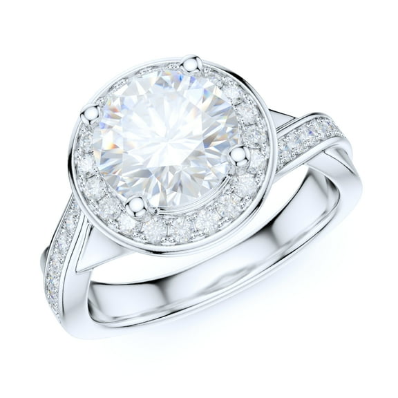 Sterling Silver Crossover Shank 2CT Simulated Round Brilliant Cut Diamond Halo Promise Engagement Ring (6)