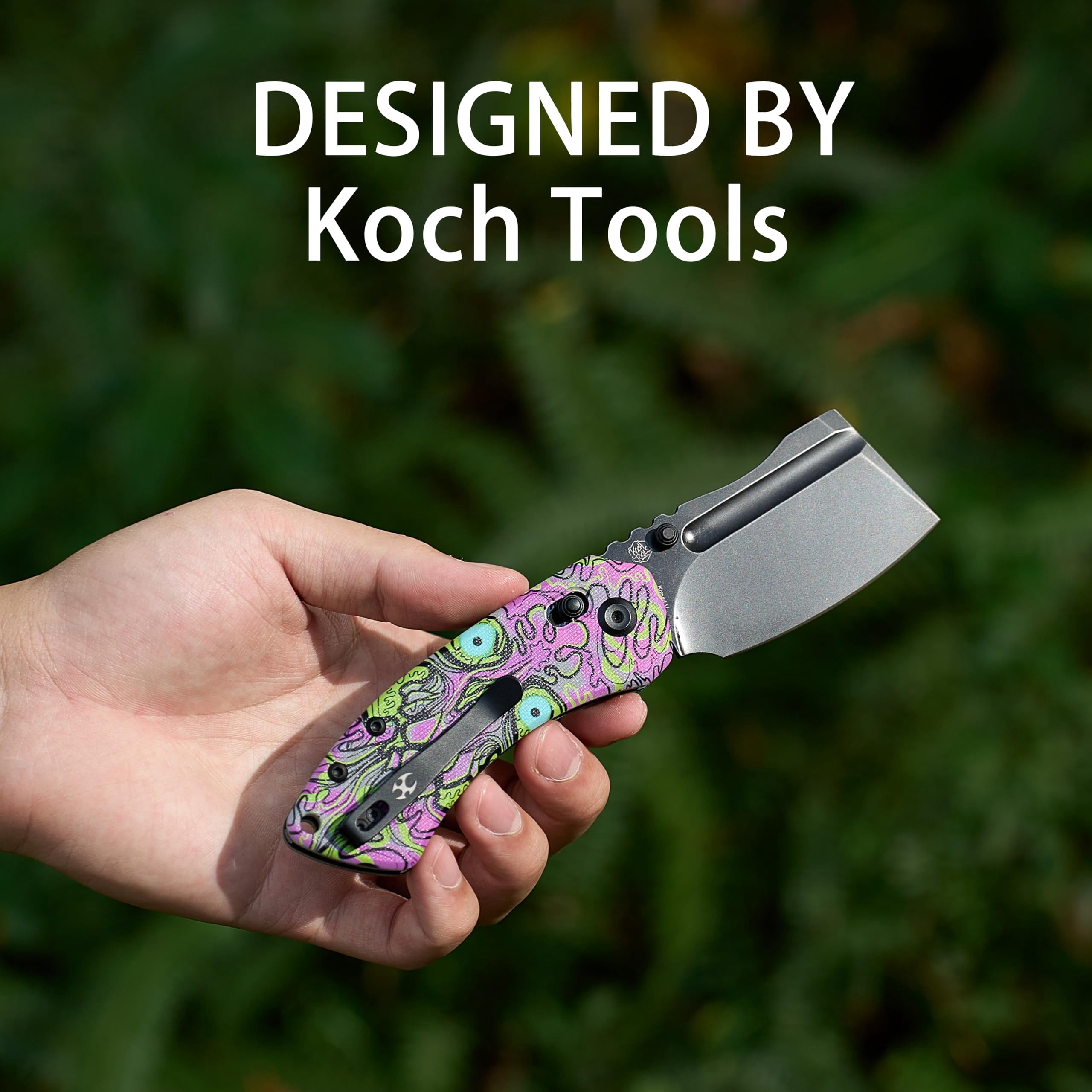 Kansept Korvid V Folding Pocket Knife 2.91" Blackwash D2 Blade,Jade G10 with Purple Graphic Pattern,TE2030V5