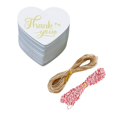 100PCS Heart Thank You Gift Tags with String, White High-end Hang Gift Tags, 300g/m2 Personalised Thank You Tags for Gifts Wrapping, Craft Project, DIY Wedding Favors