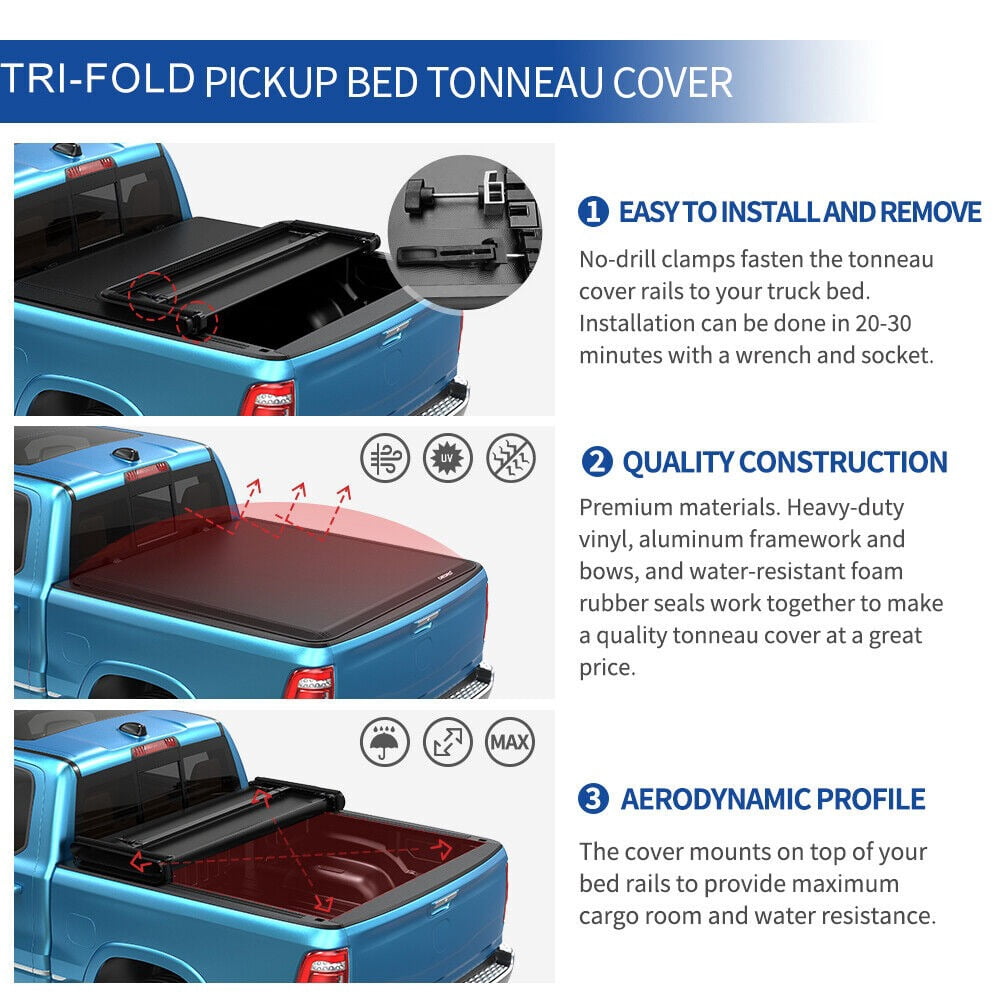 RVNI 6.5 ft Soft Tri-Fold Truck Bed Tonneau Cover for 2009-2014 Ford F-150 F150 Styleside