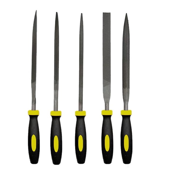 Vruelia Small Hand Metal File Set, 6.3In, 5Pcs, Strength Alloy Steel Needle Files Round, Bi Half-Round, Flat, Square, Triangular