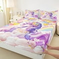 thumbnail image 4 of Feelyou Dreamy Purple Unicorn Twin Sheet Sets for Kids, Cartoon Love Heart Flower Twin Fitted Sheet, Kawaii Anime Animal Flat Sheet, Ultra Soft Bedroom Decor, 3 Pieces, 4 of 8