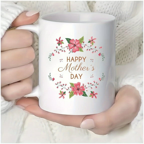 Happy Mother's Day Coffee Mug, Floral Design, White Ceramic, 11 oz