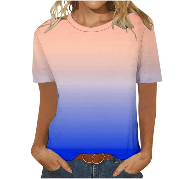 Bixock Women Lightweight Tops,Fashion Blouse for Women,Contrast Print Raglan Sleeve Round Neck Short Sleeve Casual Wear Top