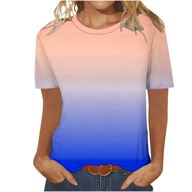 Camiseta de Manga Corta de Cuello Redondo Impresa Casual de la Moda de las Mujeres, Poliéster Ligero para el Uso Diario