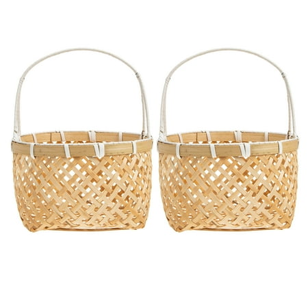 

NUOLUX 2Pcs Bamboo Woven Basket Handheld Fruits Storage Basket Natural Style Bamboo Basket