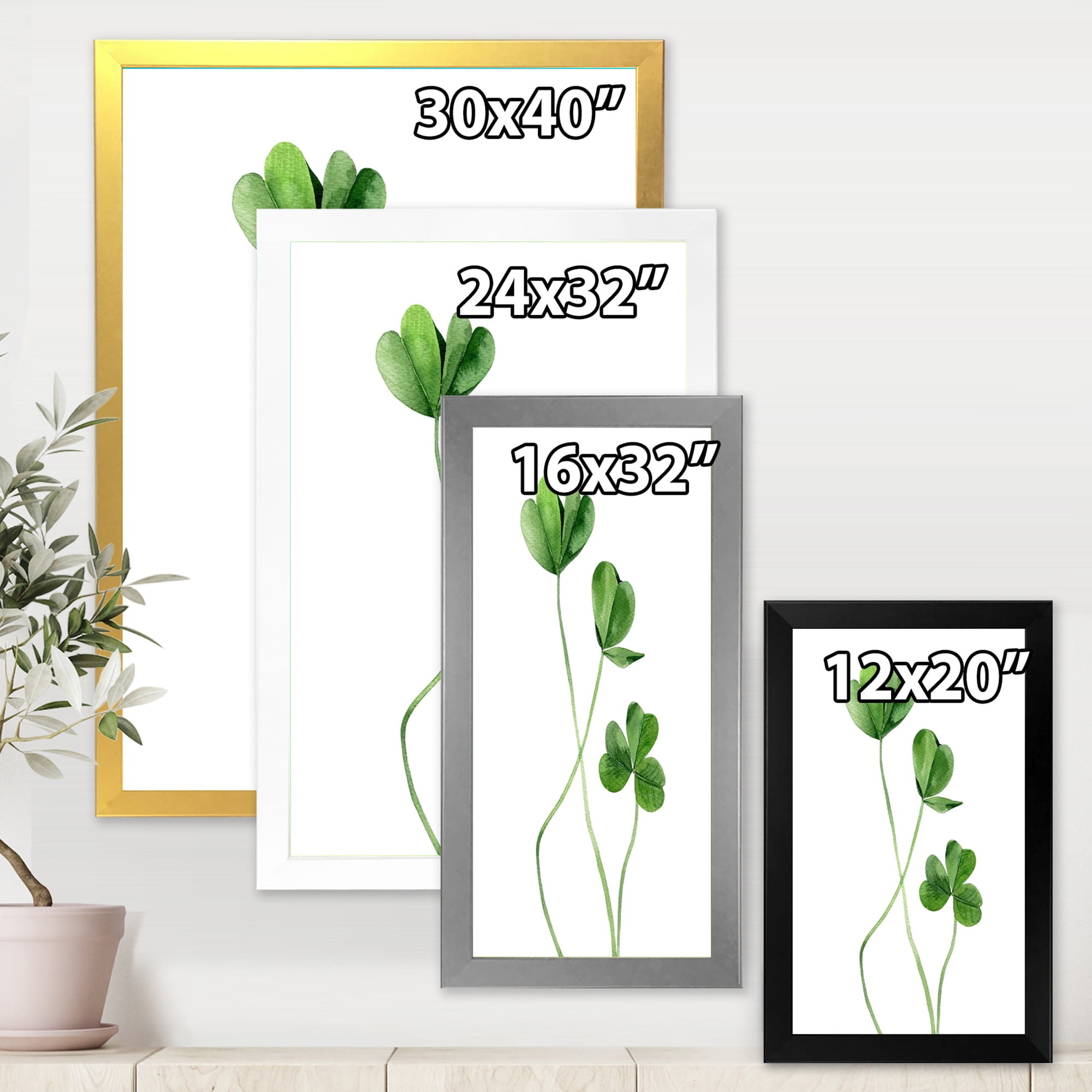 Designart 'Field Green Plant Detail Clover' Farmhouse Framed Art Print