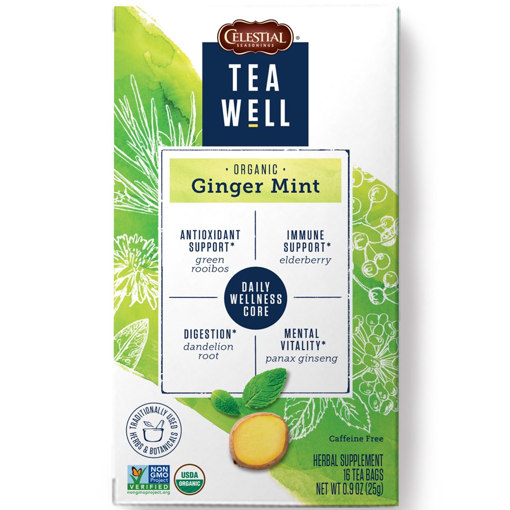 TeaWell Organic Ginger Mint Herbal Tea Bags, 16 Ct