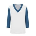 thumbnail image 6 of Plebaso 3/4 Length Sleeve Tops for Women Summer V Neck Color Block Casual Dressy Blouses Fall Tunic Shirts, 6 of 7