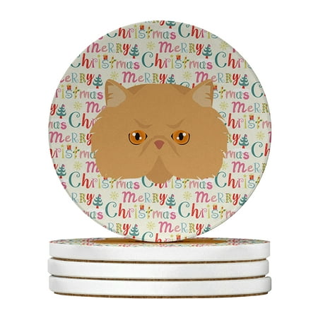 

Persian Modern Cat Christmas Large Sandstone Coasters Pack of 4 4 in x 4 in