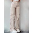thumbnail image 5 of Pantalones vaqueros cargo de pierna recta para mujer, cintura alta, ajuste relajado, pantalones cargo de mezclilla, pantalones casuales holgados con bolsillo con solapa, 5 of 5