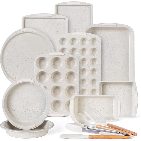 COOK WITH COLOR Baking Pans, 14-Piece Stainless Steel Nonstick Bakeware Set, Off-White