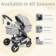 AILEEKISS 3-in-1 Convertible Baby Stroller with Big Seat and Adjustable Canopy, 24 Pounds, Light Grey