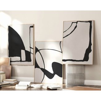 HAUS AND HUES Abstract Wall Art Set Of 4 - Black Framed Minimalist Modern Prints, 11x14 Inches, Neutral Decor For Any Room