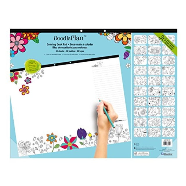 blueline doodle plan coloring desk pad, garden design, 22 x 17