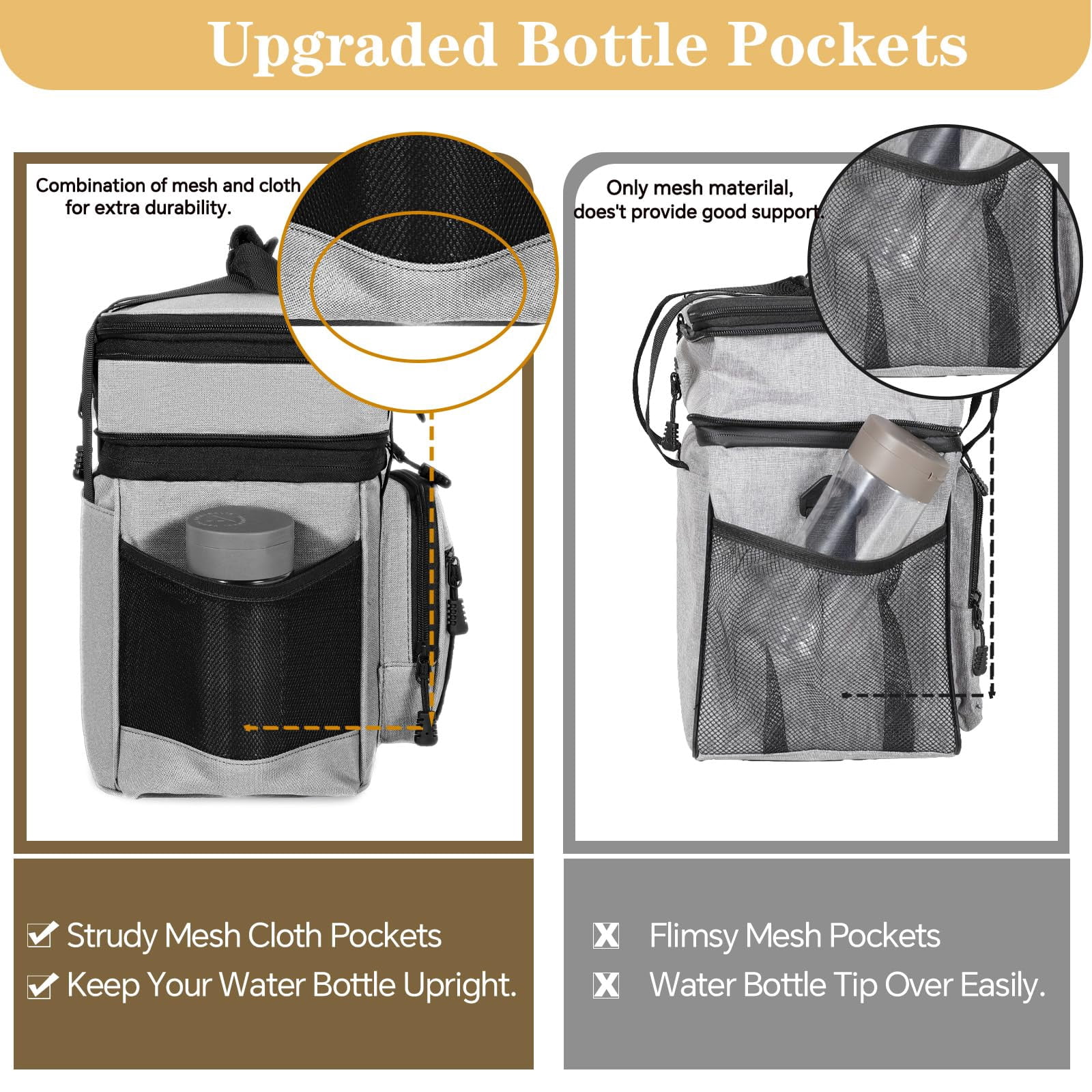 Lunch Box Cooler Bag - Expandable Insulated For Men Women Large Lunchbox Adults Work Shifts Outdoor Trips Grey 16l
