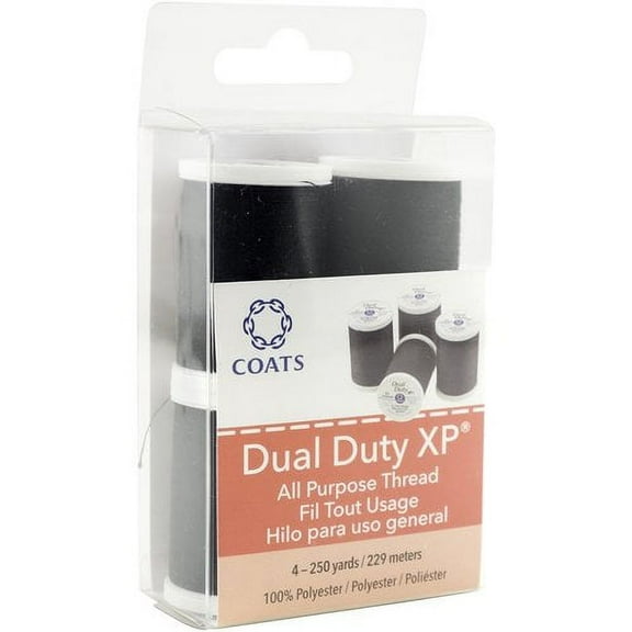 Coats Dual Duty XP All Purpose Thread 250yd Spools-4/Pkg Black