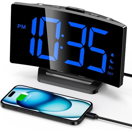 Digital Alarm Clock for Bedrooms, Digital Clock for Kids | Night Mode, 5 Levels Brightness+Off, 2 Volume, 3 Alarm Tones, Snooze, USB Charging Port, Power-Off Memory, 12/24H/DST