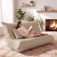 thumbnail image 3 of Furmax 66.5" Oversized Floor Sofa Couch, 2-Seater Leather Lazy Sofa Chair with Cup Holders for Gaming, Movie Nights, Living Room & Dorm, No Assembly Required, Beige, 3 of 7