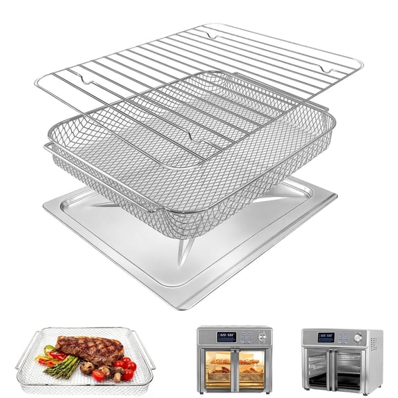GCQ 3 IN 1 Air Fryer Replacement Parts for Kalorik MAXX 26QT Toaster Oven, 10 in 1 Countertop Toaster Oven Drip Pan, Basket & Rack Set, Dishwasher Safe, Premium Stainless Steel for Versatile Cooking